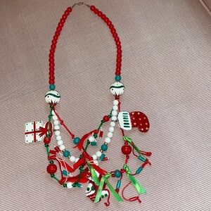 Women jewelry, wooden beaded Christmas necklace multi layers holiday